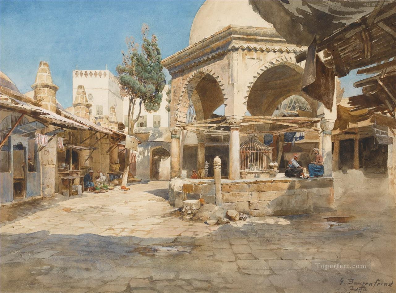 A Well in Jaffa Gustav Bauernfeind Orientalist Jewish Oil Paintings